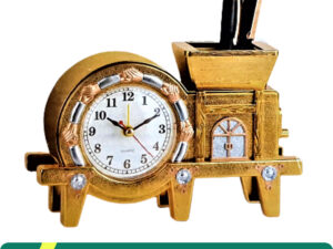 Brass Desk Clock with Pen Holder – Analog Table Clock for Office Desk, Study Table & Gift Use