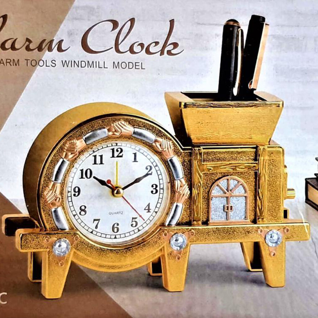 Brass Desk Clock with Pen Holder – Analog Table Clock for Office Desk ...