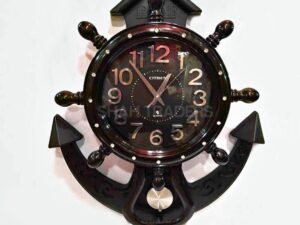 Wall Clock with Pendulum — Brown Decorative Carved Rustic Design
