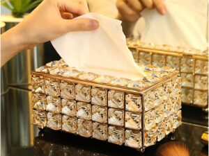 Tray Paper Rack | Crystal Facial Tissue Box Holder | Crystal Cube Napkin Dispenser for Bedroom, Office, Hotel, Café & Bar