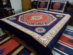 Home-Tex New High Quality Navy Blue Panel Cotton Bed Sheet Set (3 Pcs) From Golden Plus – Bed Sheet