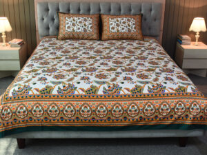 Blossom Dreams Printed Allora Bed Sheet – Bottle Green