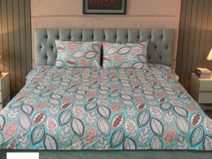 Fallen Leaves Print Allora Bed Sheet – Pastel Blue