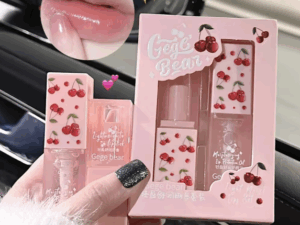 Cherry Hydrating Lip Balm and Lip Oil Set - Gege Bear Light Moisturizing Soothing & Tender Lips for Winter