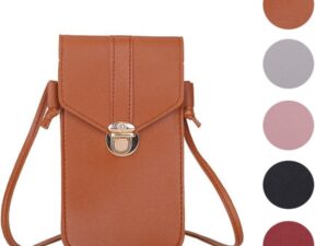 Women’s PU Leather Phone Holder with Neck Strap Wallets Touch-Screen Bags (Brown)