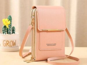 Women Bags Soft Leather Wallets Touch Screen (Pink Color)