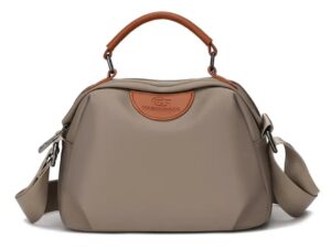 New Portable Nylon Cloth with Cowhide Shoulder Bag (Grey)