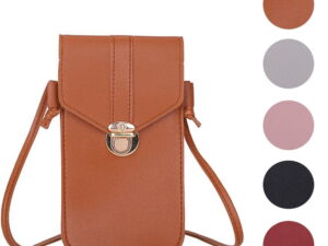 Women’s PU Leather Phone Holder with Neck Strap and Touch Screen Wallet (Brown)