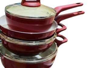 KIAM 7 Pcs Belly-Shaped Ceramic Cookware Set – Red (7 in 1)