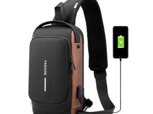 Anti-Theft Travel Bag with USB Charging | Multifunction Patent Leather Chest Bag for Men | Waterproof Crossbody Bag