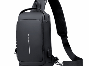 Multifunction Patent Leather Chest Bag Men Waterproof Crossbody Anti-Theft Travel Bag with USB Charging Port