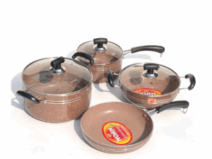 NOAH Non-Stick Marble Coated Cookware Set – Walnut Brown