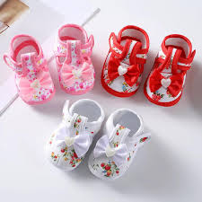 Newborn Baby Flower Print Shoes – Cute Bow Floral Soft Sole Sandals (0–12 Months)