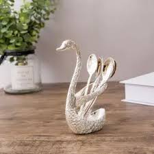 Spoon Set with Swan Stand – Silver