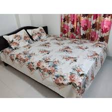 Twill Panel Cotton Double Size Bed Sheet with Two Pillow Covers