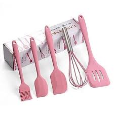 5Pcs/Set Pink Silicone Cooking Tool Set – Egg Beater, Spoon, Spatula & Brush with Storage Box