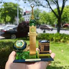 Miniature Figurines – Garden Ramadan Crafts Muslim Kaaba Clock Tower Model Islamic Architecture Handicrafts Home Desktop Decor