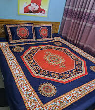 Luxury Panel Cotton Double Size Twill Bed Sheet (7’4" × 8’3”) – King Size with Two Pillow Covers