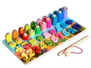 Wooden Number Puzzle Board | Toddler Educational Early Learning Fishing Toy Set