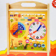 Wooden Calendar, Clock & Computing Educational Toy Rack for Kids