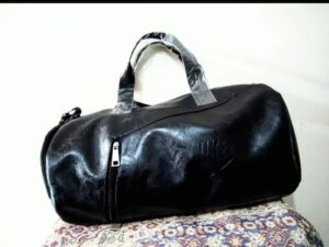 PU Leather Travel & Gym Bag – 16/8 Inch (Black, 18L Capacity)