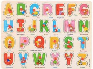 Wooden Blocks Uppercase Puzzle Board – Montessori Reading & Word Matching Educational Literacy Game