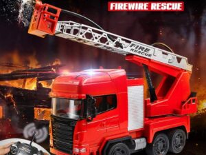 Rechargeable Electric Fire Rescue Truck – Remote Control Fire Engine with Ladders & One-Button Water Spray | RC Car Toy for Kids
