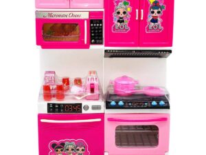 Barbie Playing Kitchen Toy Set for Girls – 2 Compartment Openable Doors with Light & Sound (Kids Gift | Barbie Kitchen Set for Girls)