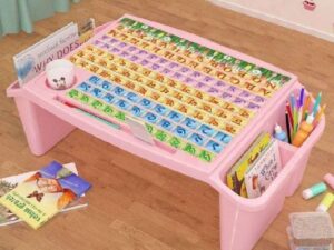 22" Kids Writing Table / Study Table – Baby Snack Table with Storage Box, Plastic, Summer Design, Pink (21.5")