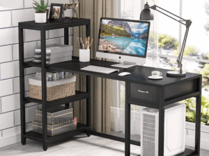 48-Inch Computer Desk with Drawers, Display Rack & Storage Shelves – Office Desk with CPU Stand | Writing & Study Table for Bedroom
