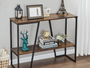 Furnix Rustic 2-Tier Console Table with Shelf (42 × 30 × 12 inches) – Brown Wood and Metal Frame