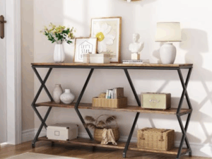 48×30×12 Inches Zigzag-Shaped Vintage Style Console Table Cabinet with Display Rack by Furnix – Space-Saving Storage Organizer for Living Room, Bedroom, or Home Office