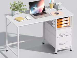 402030 Inches Furnix Contemporary Wooden Computer Desk with 2 Drawers – Modern Office Furniture for Home Office & Living Room