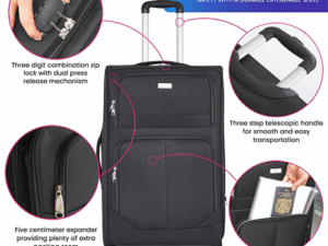 Dell Trolley Luggage-002 | High-Quality Nylon Fabric Travel Bag | Waterproof & Washable Suitcase (Black)