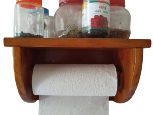 Hand Towel Wooden Wall Mounted Tissue & Paper Roll Holder – Kitchen & Bathroom Organizer Rack