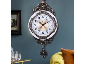 Luxury Gold Wall Clock – Large Silent Swing Wall Clock for Living Room & Bedroom