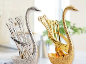 Swan Spoon Set – Decorative Showpiece Spoon Set with Elegant Swan Stand