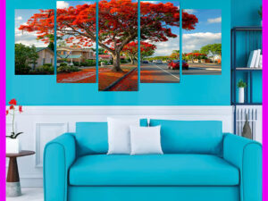 5 Pcs Wall Canvas – Red Flamboyant Tree Home Décor Set