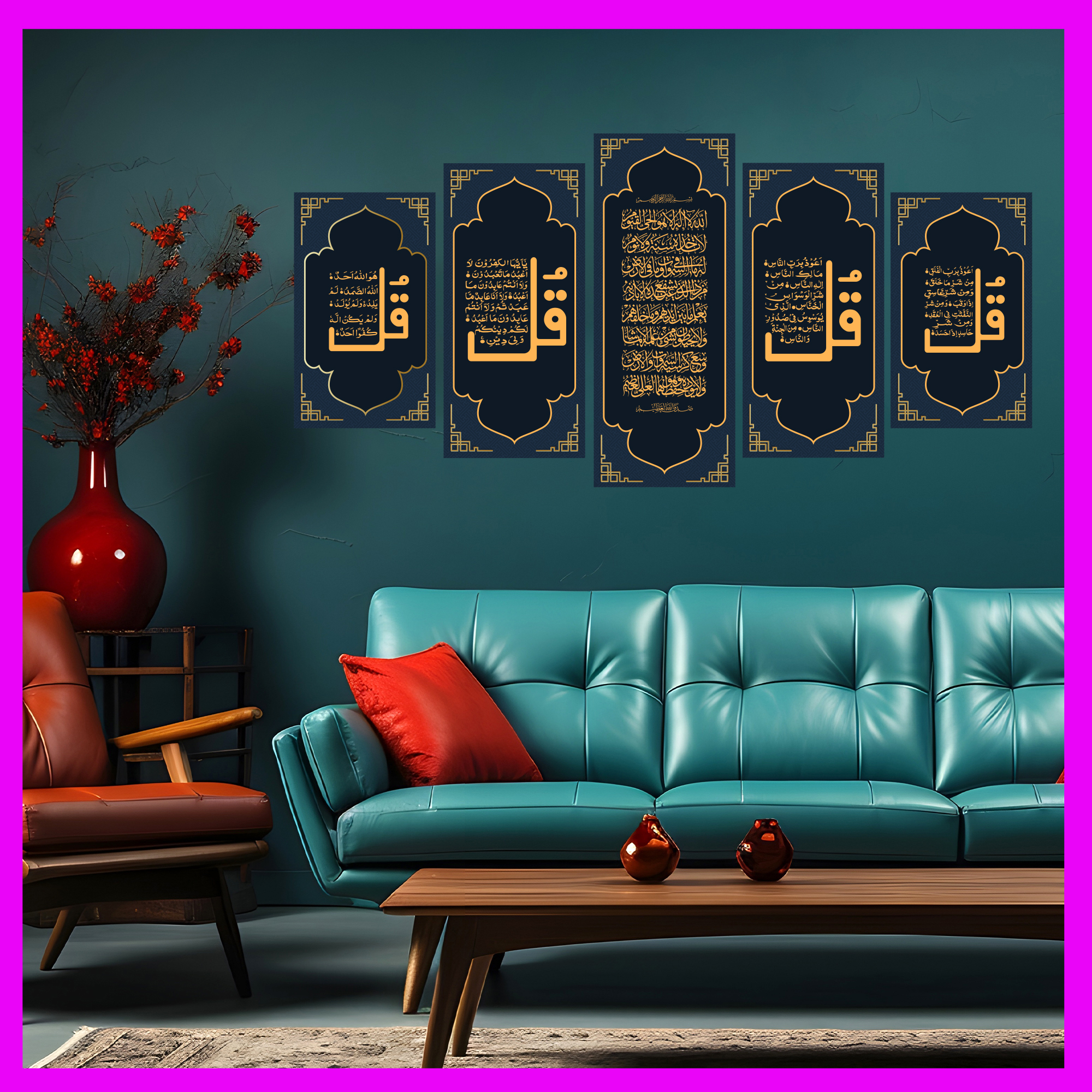 Three empty photo frame for mockup in living room, 3D render, 3D