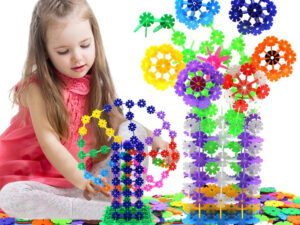 100pcs/bag Multicolor Plastic Snowflake Blocks – Kids Assembled DIY Toy