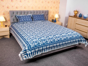 White Blue Print Allora Bed Sheet – Elegant & Comfortable