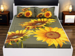 Cotton Multicolor Double King Size Flat Bed Sheet Set (7.5x8.5 ft) with Two Pillow Covers – Easy Maintenance, Hand Washable