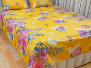 Digital Home TEX Cotton Multicolor Double King Size Flat Bed Sheet Set (7.5 x 8.5 Feet) with Two Pillow Covers | 300 Thread Count | Hand Washable