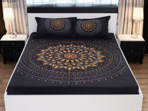 Cotton Multicolor Double King Size Flat Bed Sheet Set (7.5x8.5 ft) with Two Pillow Covers – Easy Maintenance, Hand Washable