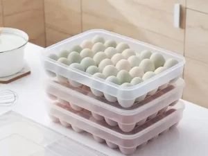 34 Grid Egg Storage Box – Transparent Food Container Organizer | Household Kitchen Egg Shelf & Storage Box