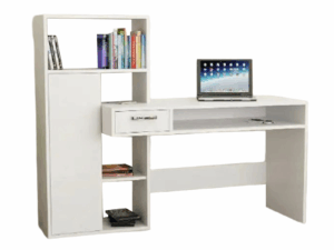 Home Office Computer Table | Study Table | Laptop Desk with Shelves (White Color Finish)