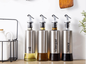 500ml Glass Oil Dispenser with Steel Cover – Stylish Seasoning Solution for Your Kitchen