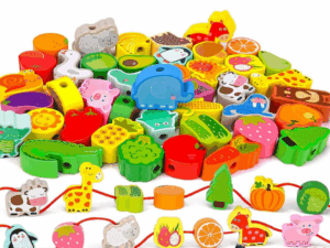 50pcs Baby Wooden DIY Toy – Stringing & Threading Wooden Beads Set for Toddlers & Kids