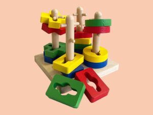 Colorful Wisdom Plate – Wooden Reassemble Blocks Five Sets of Geometric Shape Matching Column Toy