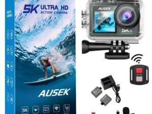 5K Ausek M40R Dual Screen Waterproof Action Camera | 5K Ultra HD | Selfie Front Screen | COMBO PACK (Remote, Dual Battery, Charger & Microphone) | Warranty 6 Months